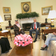 Former director of the General Intelligence and then-Saudi Ambassador to the U.S. Prince Turki al-Faisal, far left, meets with George W. Bush, Condoleezza Rice, and then-Saudi Foreign Minister Saud al-Faisal in 2006 (AP)